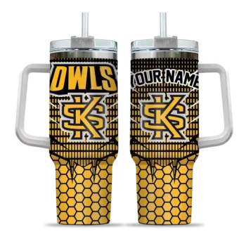 personalized kennesaw state owls hex texture gold curved tumbler best selling.webp