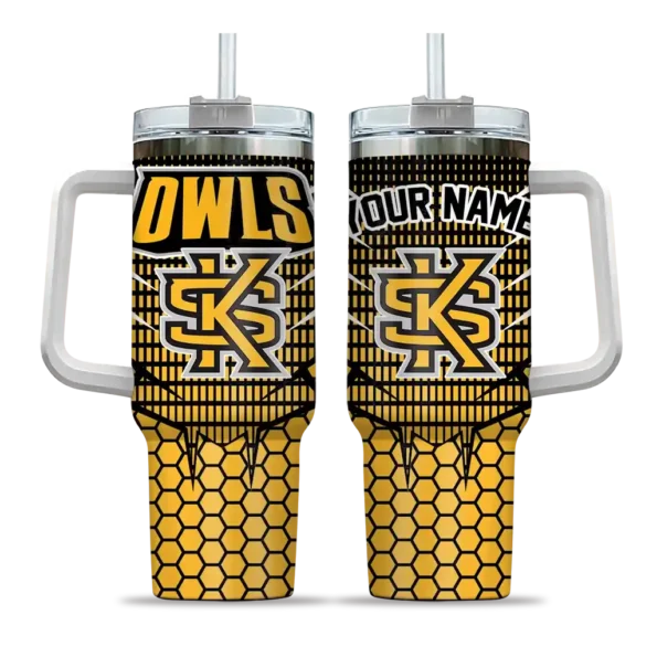 personalized kennesaw state owls hex texture gold curved tumbler best selling.webp