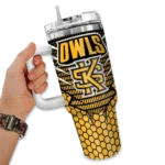 personalized kennesaw state owls hex texture gold curved tumbler best selling.webp