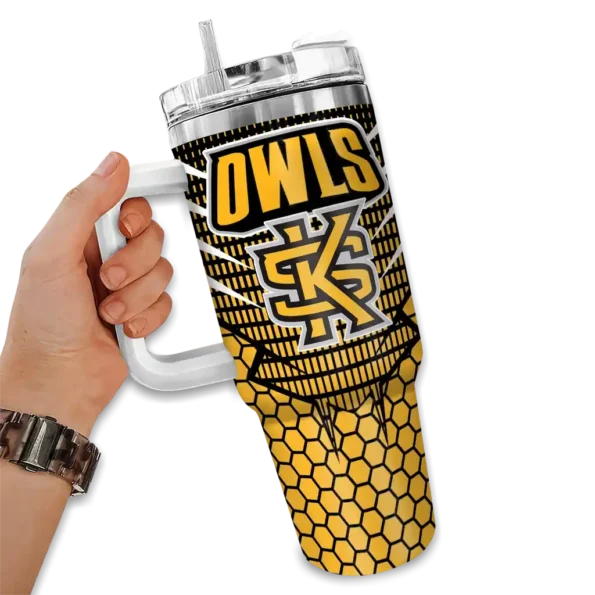 personalized kennesaw state owls hex texture gold curved tumbler fashion forward.webp