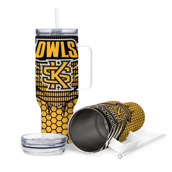 personalized kennesaw state owls hex texture gold curved tumbler high quality.webp