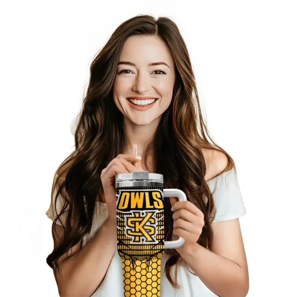 personalized kennesaw state owls hex texture gold curved tumbler premium grade.webp