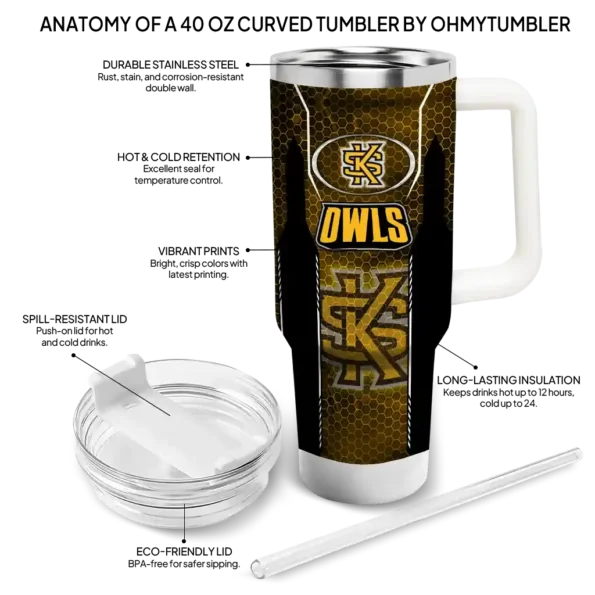 personalized kennesaw state owls hexagon armor gold curved tumbler new arrival.webp