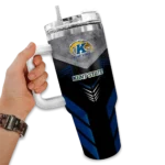 personalized kent state golden flashes arrow armor navy blue black curved tumbler best selling.webp