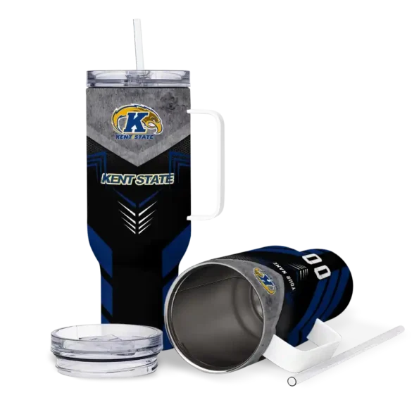personalized kent state golden flashes arrow armor navy blue black curved tumbler high quality.webp