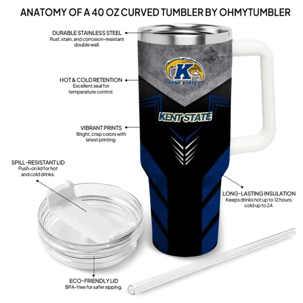 personalized kent state golden flashes arrow armor navy blue black curved tumbler new arrival.webp