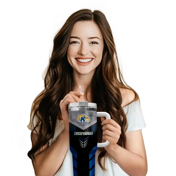 personalized kent state golden flashes arrow armor navy blue black curved tumbler premium grade.webp
