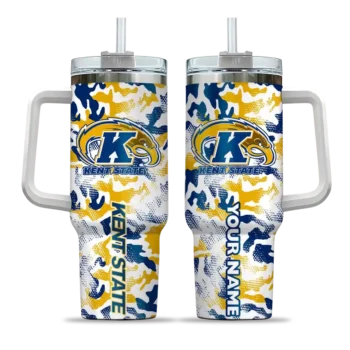 personalized kent state golden flashes camo mashup navy blue white curved tumbler best selling.webp