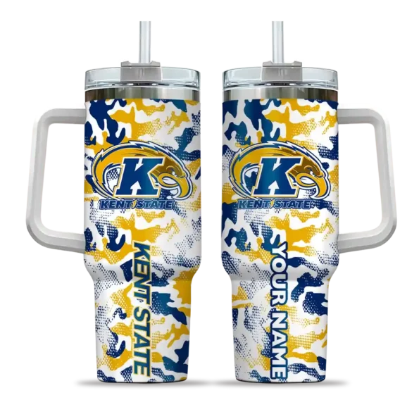 personalized kent state golden flashes camo mashup navy blue white curved tumbler best selling.webp