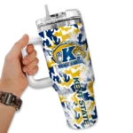 personalized kent state golden flashes camo mashup navy blue white curved tumbler best selling.webp