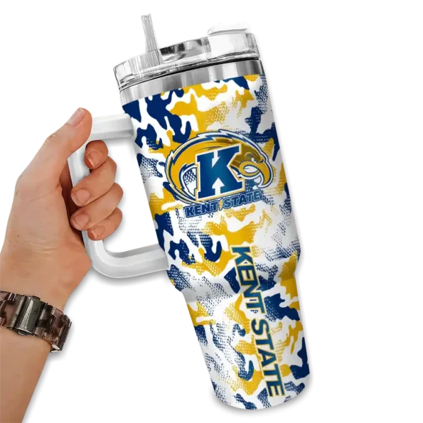 personalized kent state golden flashes camo mashup navy blue white curved tumbler fashion forward.webp