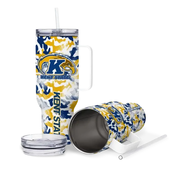 personalized kent state golden flashes camo mashup navy blue white curved tumbler high quality.webp