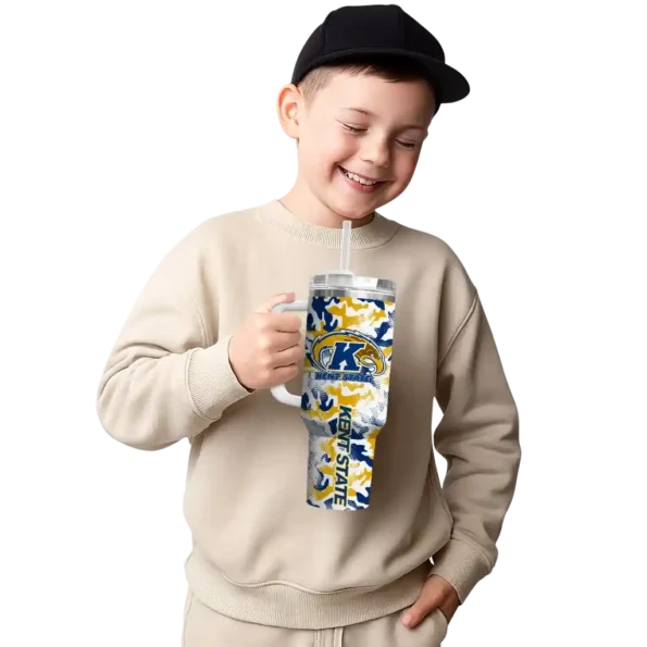 personalized kent state golden flashes camo mashup navy blue white curved tumbler latest model.webp