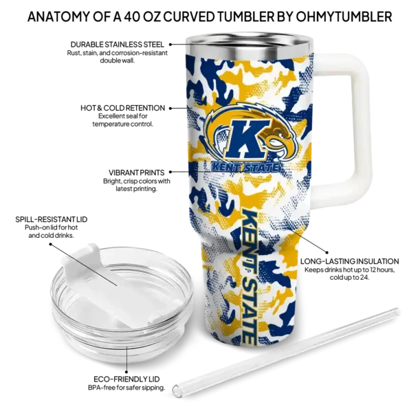 personalized kent state golden flashes camo mashup navy blue white curved tumbler new arrival.webp