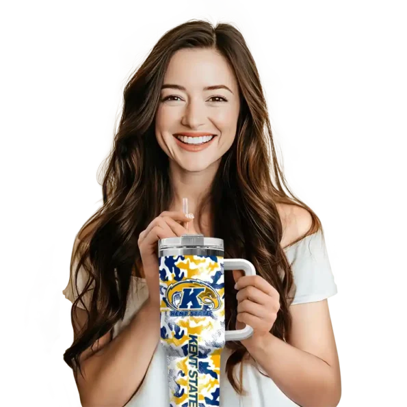 personalized kent state golden flashes camo mashup navy blue white curved tumbler premium grade.webp