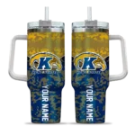 personalized kent state golden flashes chevron stripe navy blue curved tumbler best selling.webp