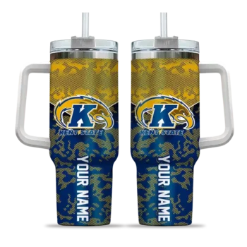 personalized kent state golden flashes chevron stripe navy blue curved tumbler best selling.webp