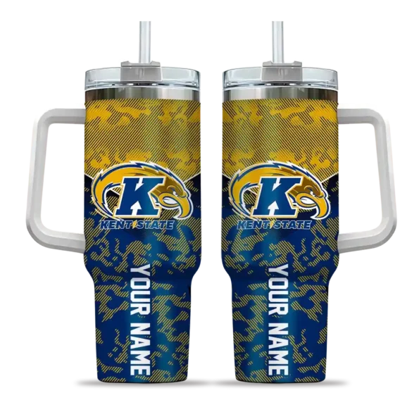 personalized kent state golden flashes chevron stripe navy blue curved tumbler best selling.webp
