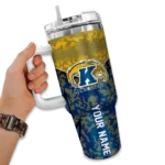 personalized kent state golden flashes chevron stripe navy blue curved tumbler best selling.webp