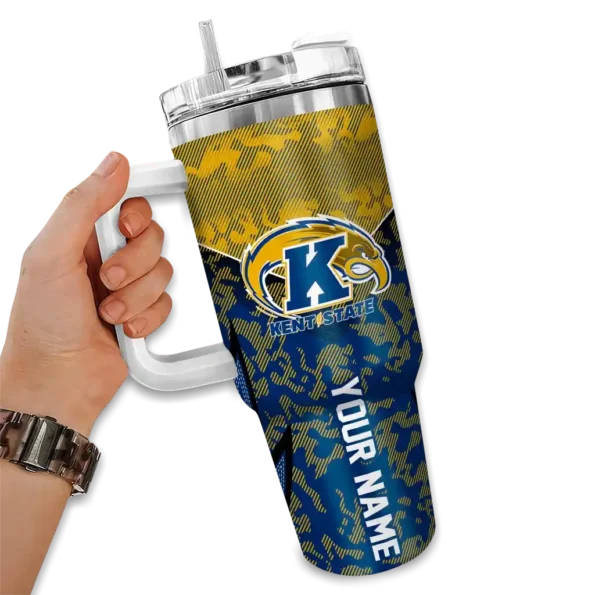 personalized kent state golden flashes chevron stripe navy blue curved tumbler fashion forward.webp