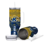 personalized kent state golden flashes chevron stripe navy blue curved tumbler best selling.webp