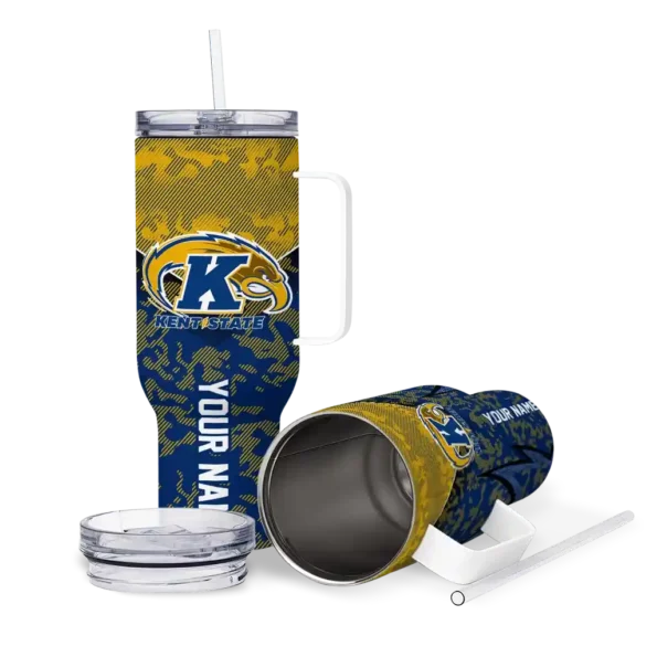 personalized kent state golden flashes chevron stripe navy blue curved tumbler high quality.webp