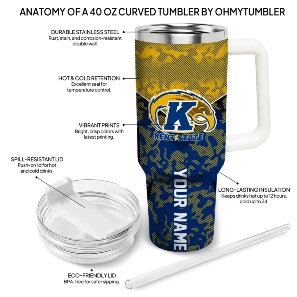 personalized kent state golden flashes chevron stripe navy blue curved tumbler new arrival.webp