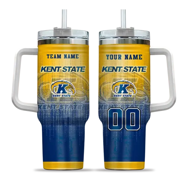 personalized kent state golden flashes gradient dots navy blue curved tumbler best selling.webp