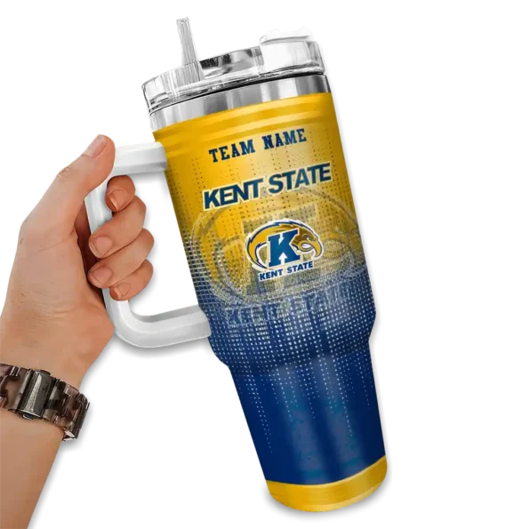 personalized kent state golden flashes gradient dots navy blue curved tumbler fashion forward.webp