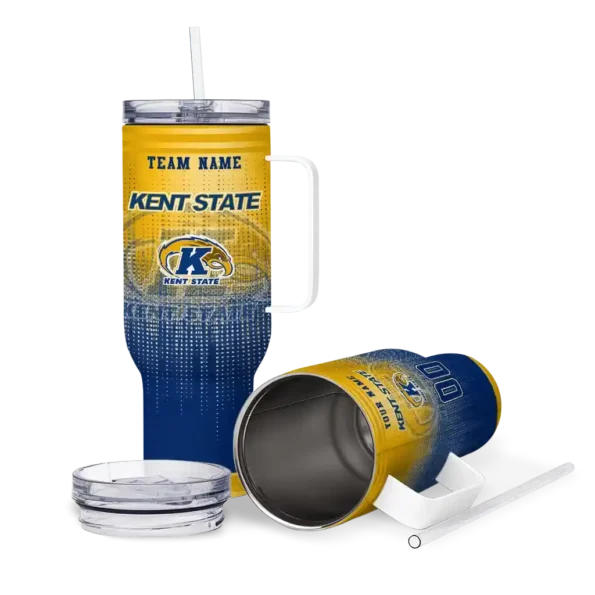 personalized kent state golden flashes gradient dots navy blue curved tumbler high quality.webp