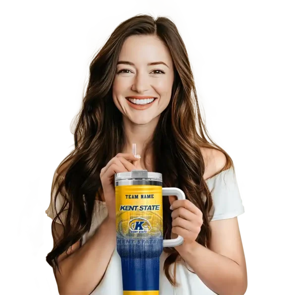 personalized kent state golden flashes gradient dots navy blue curved tumbler premium grade.webp