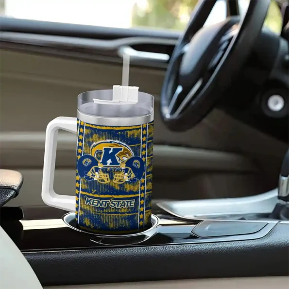 personalized kent state golden flashes honey streaks navy blue curved tumbler trendy.webp