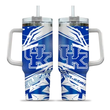 personalized kentucky wildcats abstract paths blue curved tumbler best selling.webp