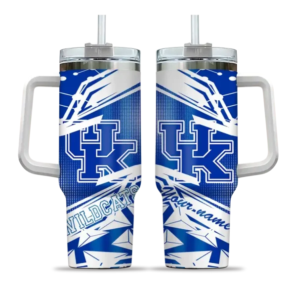 personalized kentucky wildcats abstract paths blue curved tumbler best selling.webp