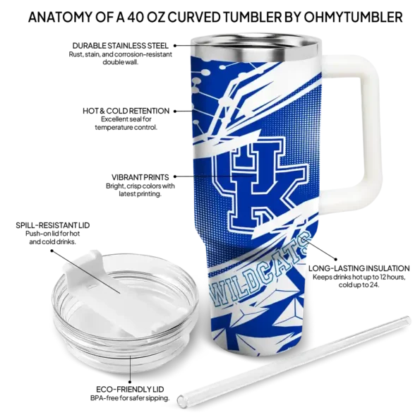 personalized kentucky wildcats abstract paths blue curved tumbler new arrival.webp