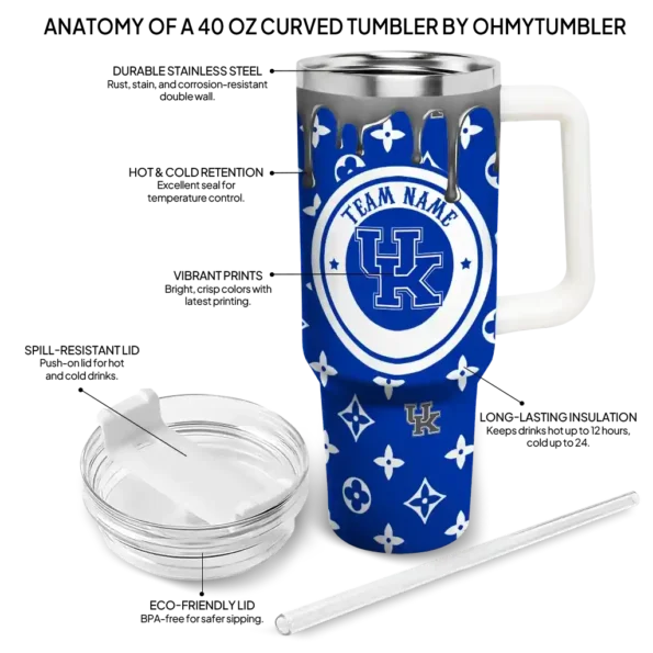 personalized kentucky wildcats bullseye drips blue curved tumbler new arrival.webp