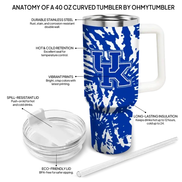personalized kentucky wildcats burst swirl blue curved tumbler new arrival.webp