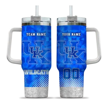 personalized kentucky wildcats geometric prism blue curved tumbler best selling.webp