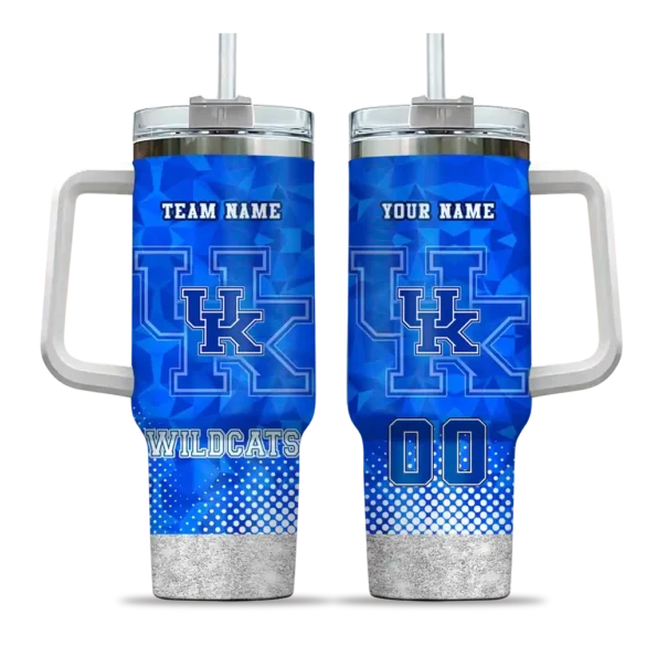 personalized kentucky wildcats geometric prism blue curved tumbler best selling.webp