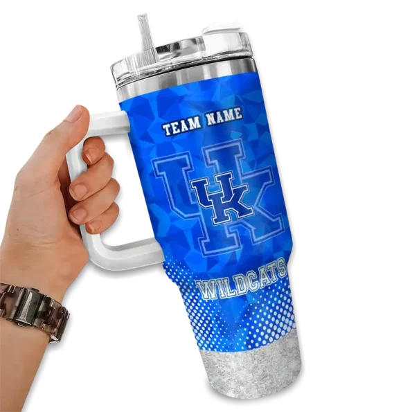 personalized kentucky wildcats geometric prism blue curved tumbler fashion forward.webp