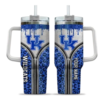 personalized kentucky wildcats leopard zipper blue curved tumbler best selling.webp