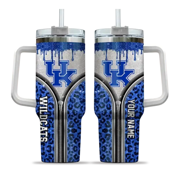 personalized kentucky wildcats leopard zipper blue curved tumbler best selling.webp