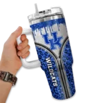 personalized kentucky wildcats leopard zipper blue curved tumbler best selling.webp