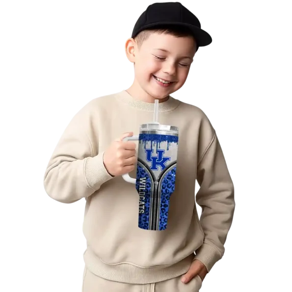personalized kentucky wildcats leopard zipper blue curved tumbler latest model.webp