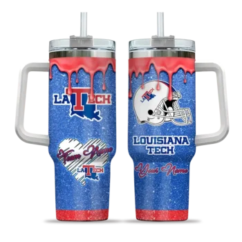 personalized la tech heart helmet motif blue curved tumbler best selling.webp