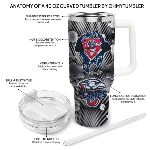 personalized liberty flames superman shield red gray curved tumbler new arrival.webp