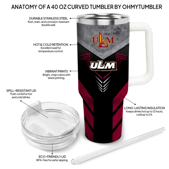 personalized louisiana monroe warhawks arrow armor red black curved tumbler new arrival.webp