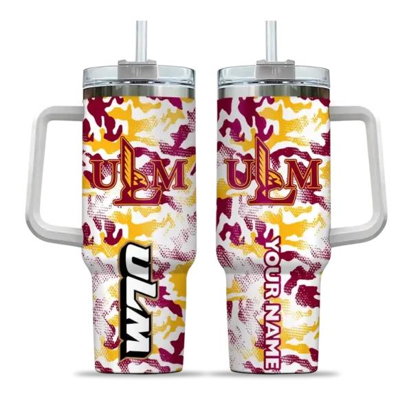 personalized louisiana monroe warhawks camo mashup red white curved tumbler best selling.webp