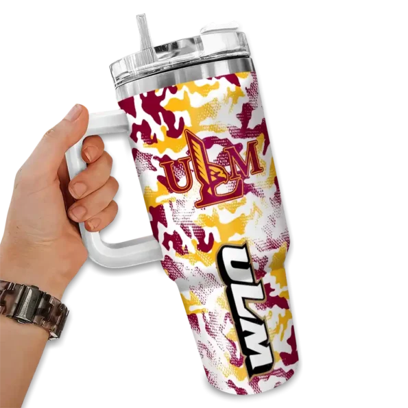 personalized louisiana monroe warhawks camo mashup red white curved tumbler fashion forward.webp