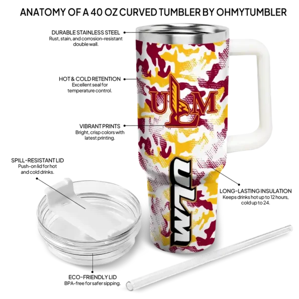personalized louisiana monroe warhawks camo mashup red white curved tumbler new arrival.webp